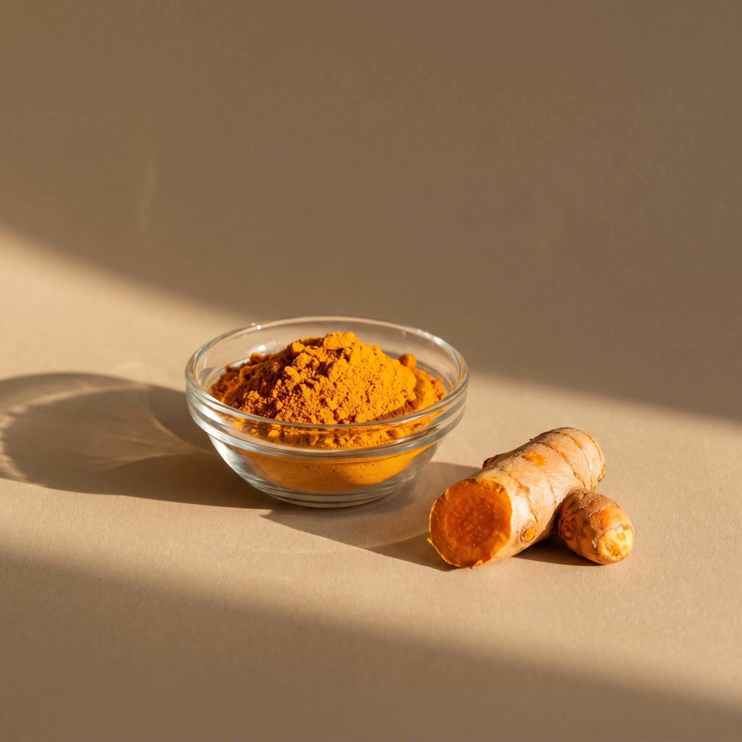 Curcumin powder and a turmeric root